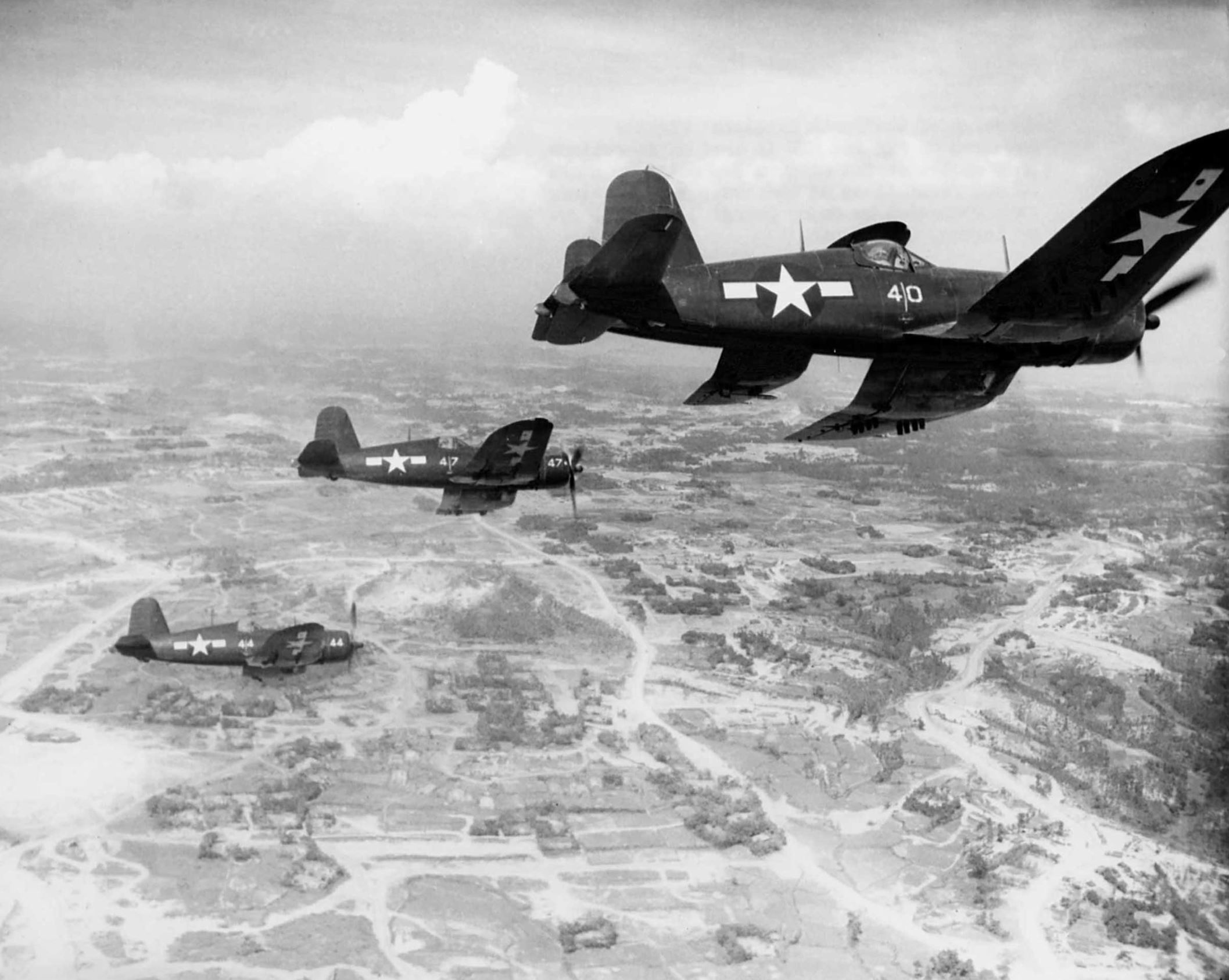 Goodyear FG 1D Corsair VMF 323 White 40 43 44 and 47 over Okinawa 10th June 1945 03