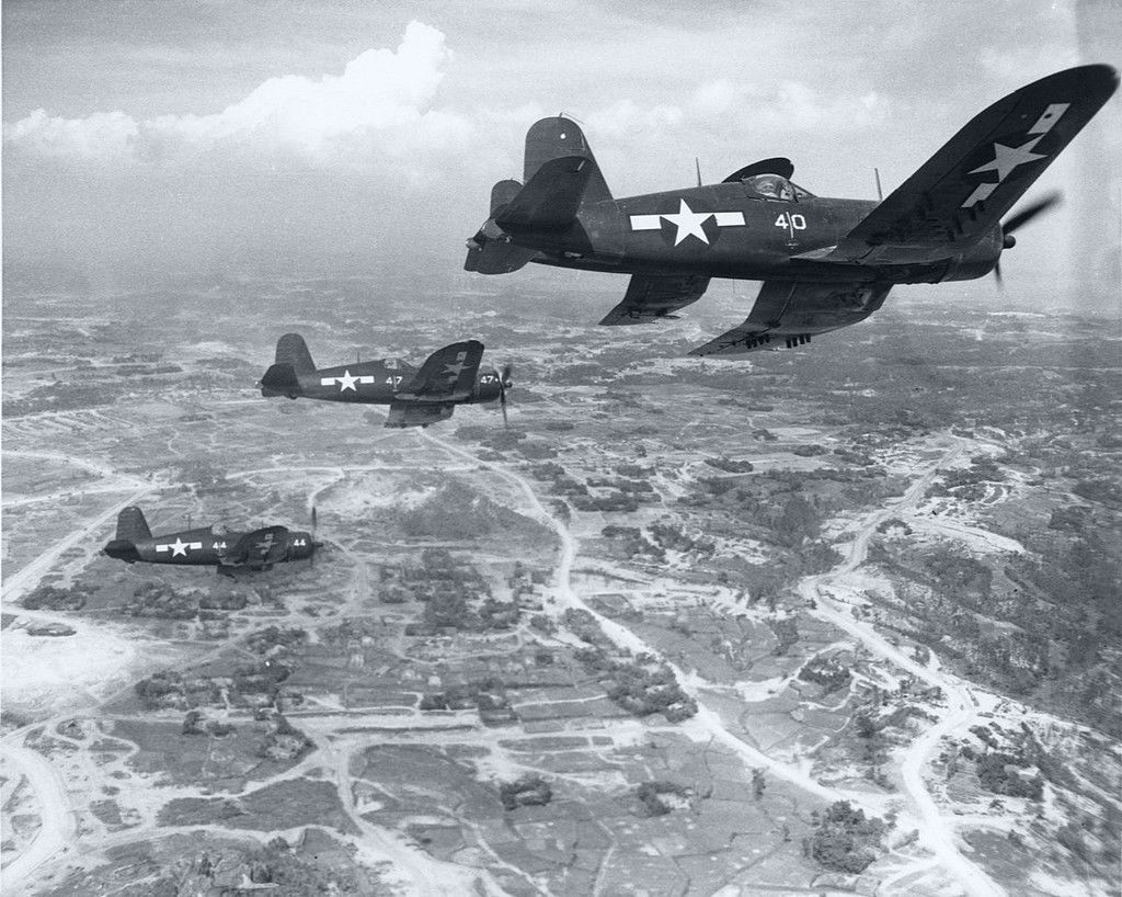 Goodyear FG 1D Corsair VMF 323 White 40 43 44 and 47 over Okinawa 10th June 1945 04