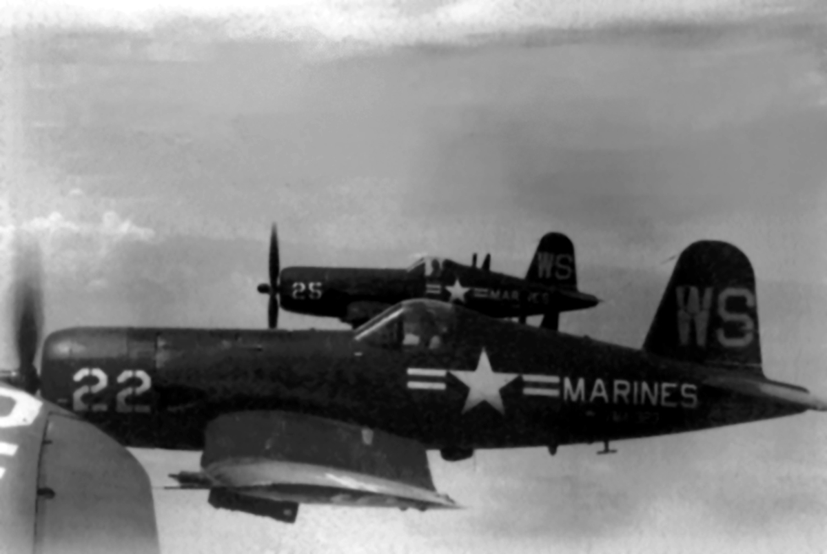 Vought AU 1 Corsair VMA 323 White WS22 and WS25 over Korea circa 1953 01