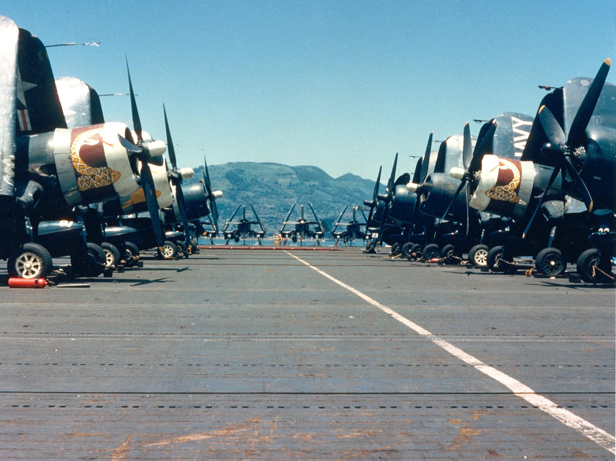 Vought F4U 4 Corsair VMA 323 onboard CVE 118 USS Sicily at Sasebo Nagasaki 1951 01