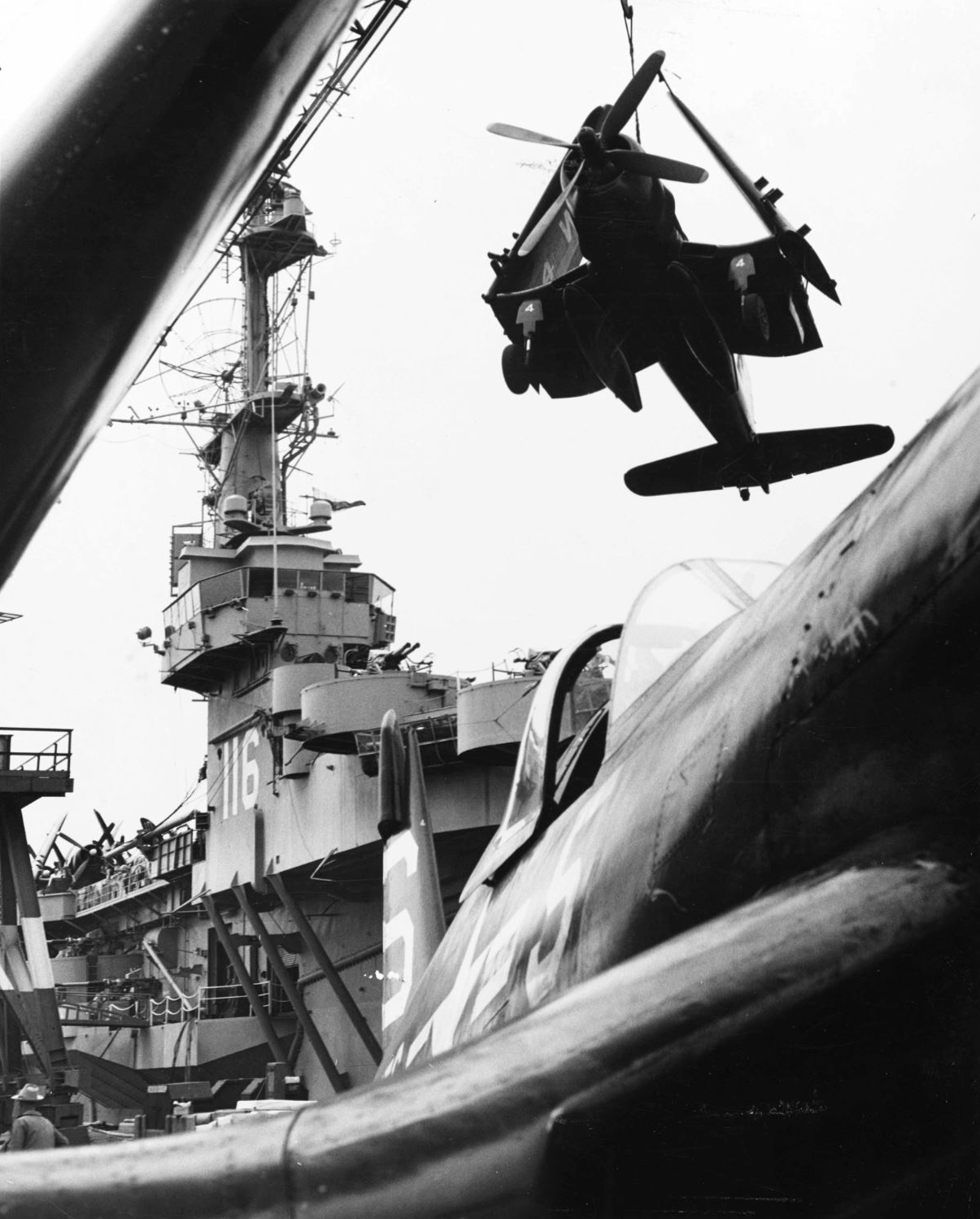 Vought F4U 4B Corsair VMA 323 White WS5 and WS4 CVE 116 USS Badoeng Strait off Korea in Dec 1950 01
