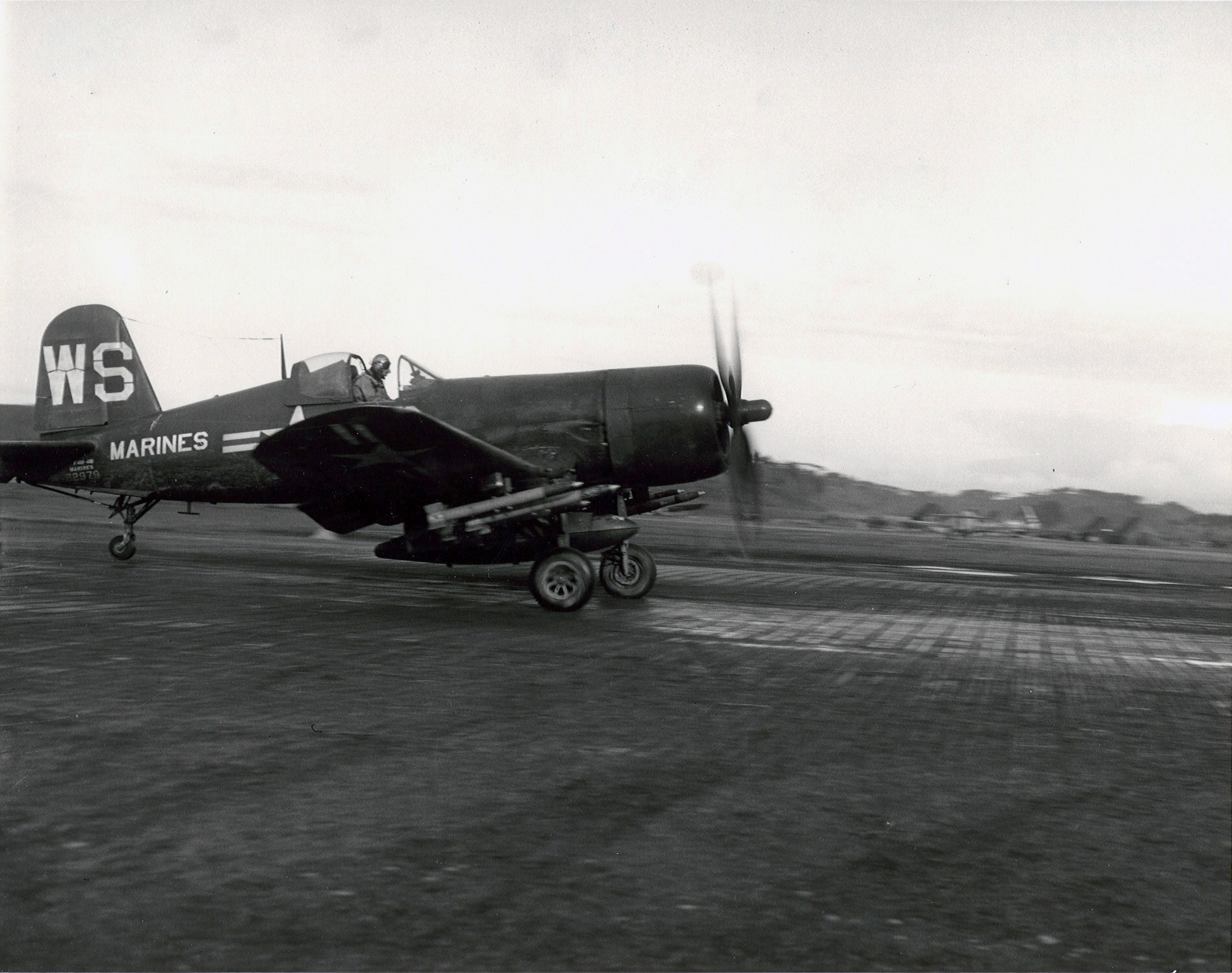Vought F4U 4B Corsair VMF 323 White WSx BuNo taking off at K1 Pusan South Korea 18th Nov 1951 01