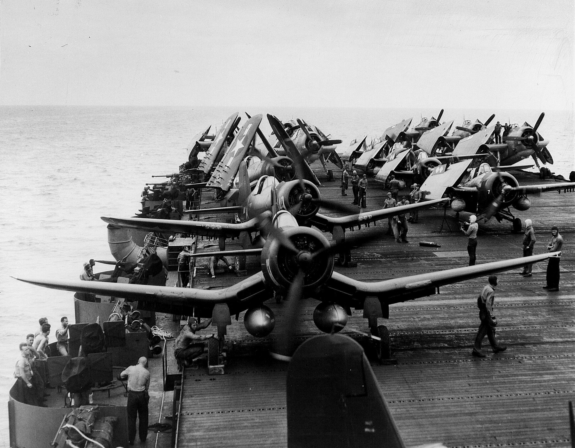 Goodyear FG 1D Corsair VMF 512 with TBM Avengers and FM Wildcats aboard CVE 83 Sargent Bay 2nd Jun 1945 01