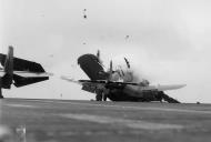 Asisbiz Vought F4U 5 Corsair VF 512 landing mishap CVE 107 USS Gilbert Islands 01