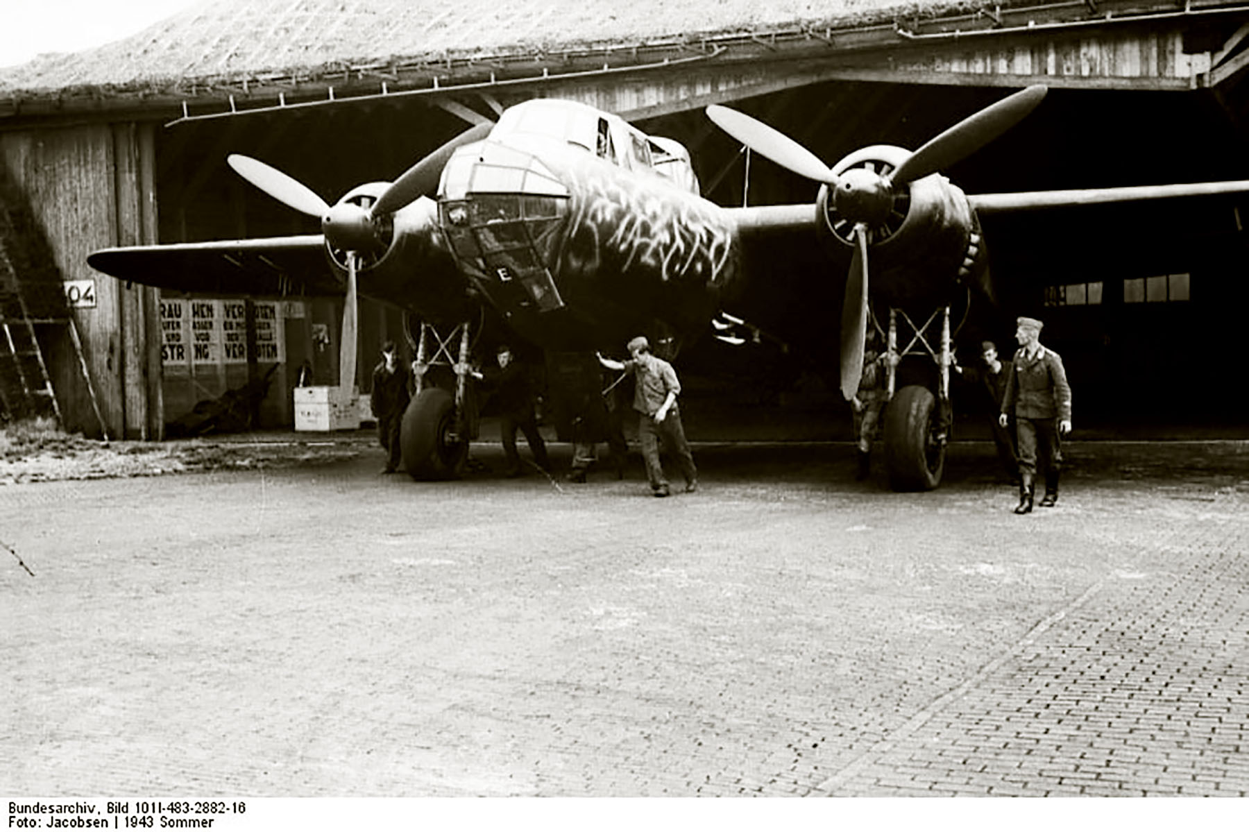 Dornier Do 217E II.KG40 aircraft code E being moved from its hangar for a engine run France 1943 Bild 101I 483 2882 16