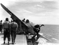 Asisbiz F2A 3 VMF 211 landing gear failure USS Long Island off Palmyra Atoll 25th July 1942 02