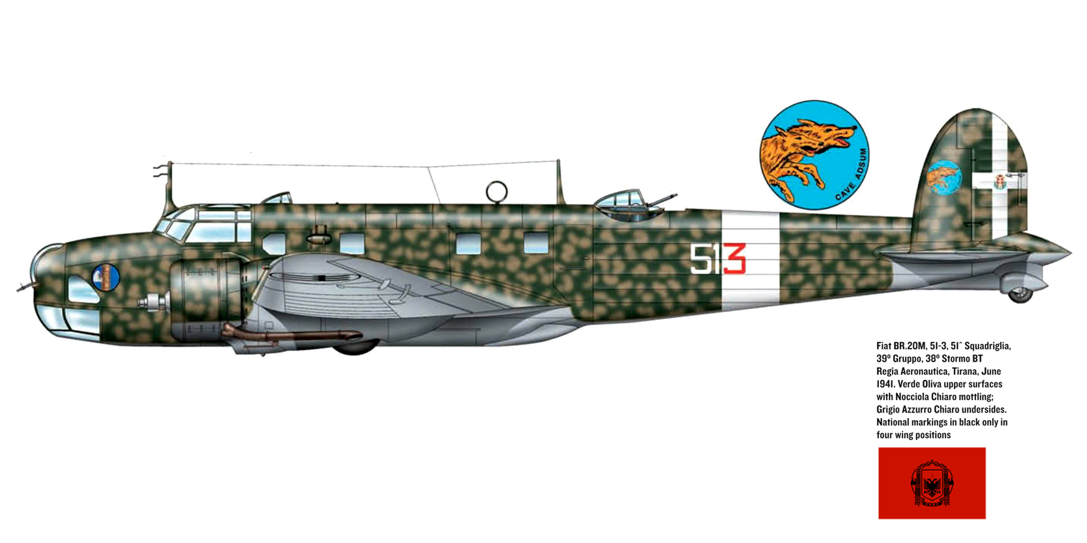 Regia Aeronautica Fiat BR.20M Cicogna 38 Stormo BT 39 Gruppo 51a Sqa 51 3 Tirana Albania Jun 1941 0A