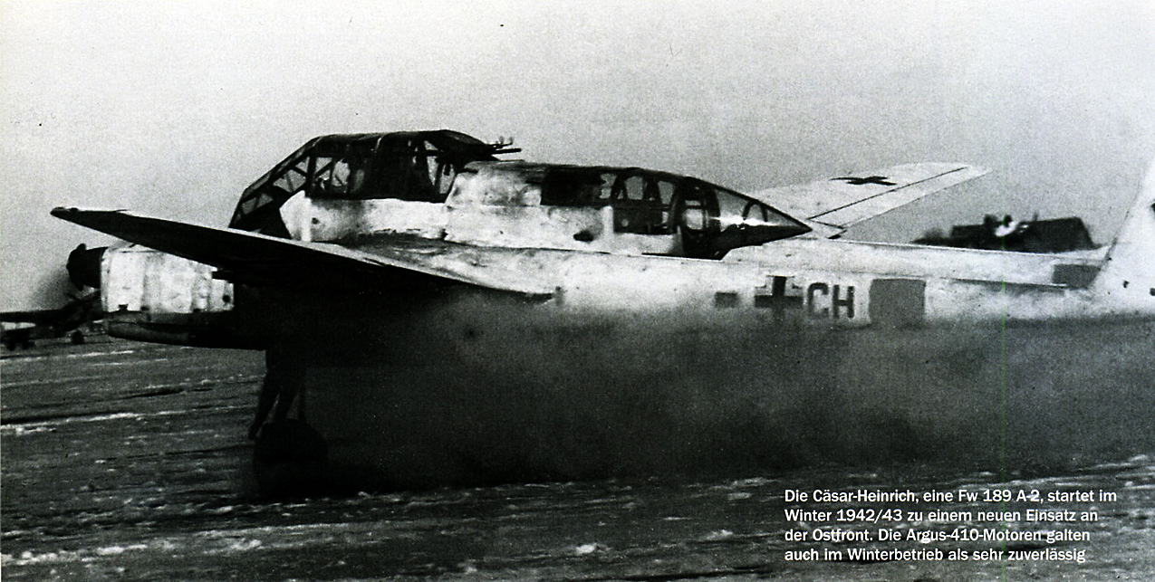 Focke Wulf Fw 189A2 I Gruppe x+CH taking off Russia winter 1942 43