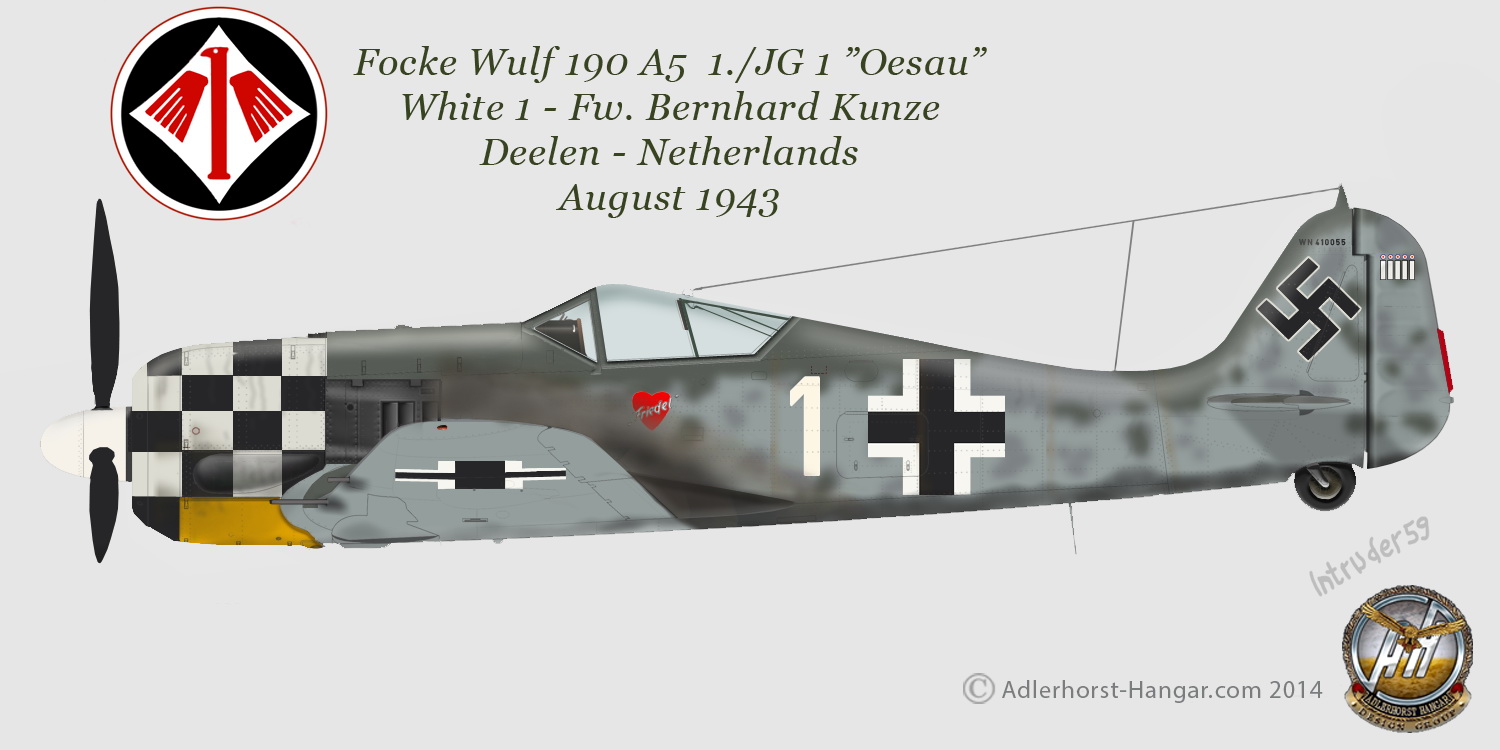 Focke Wulf Fw 190A5 1.JG1 White 1 Bernhard Kunze Deelen Netherlands Aug 1943 0A