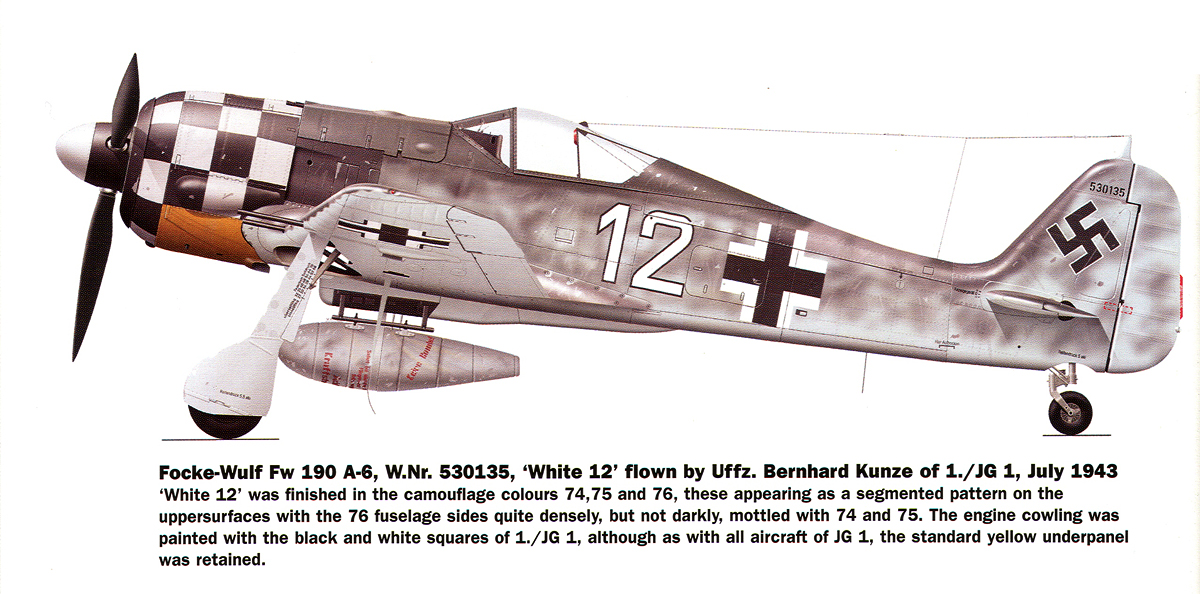 Focke Wulf Fw 190A6 1.JG1 White 12 Bernhard Kunze WNr 530135 Holland 1943 0A