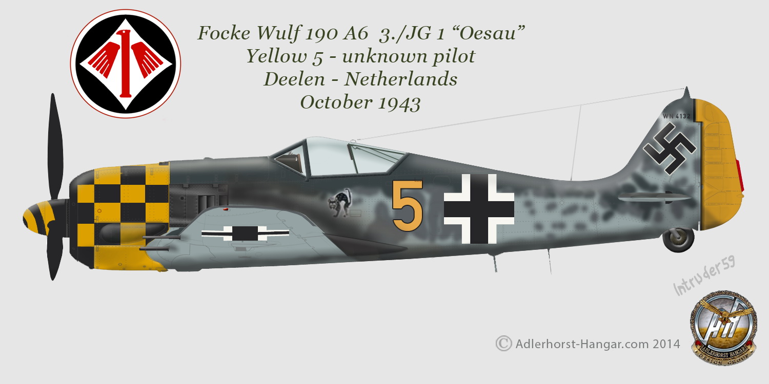 Focke Wulf Fw 190A6 3.JG1 Yellow 5 Deelen Netherlands Oct 1943 0A