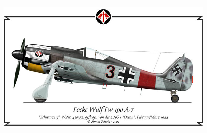 Focke Wulf Fw 190A7 2.JG1 Black 3 WNr 430352 Dortmund 1944 0B