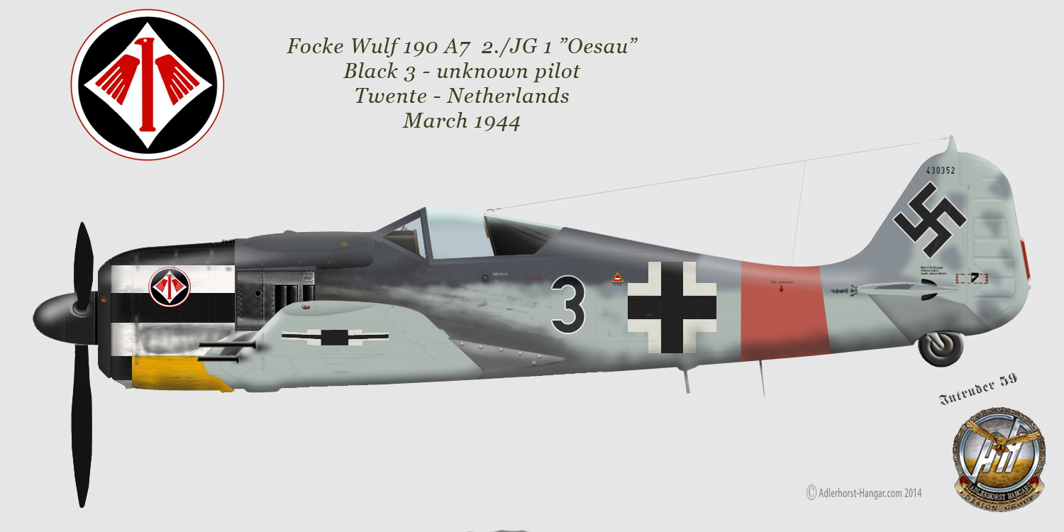 Focke Wulf Fw 190A7 2.JG1 Black 3 unknown pilot Twente Netherlands March 1944 0A