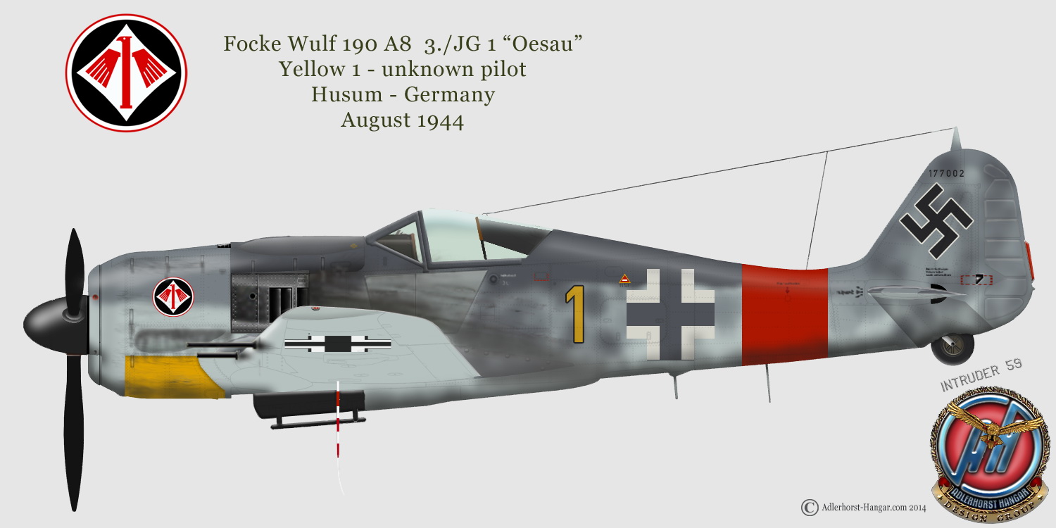 Focke Wulf Fw 190A8 3.JG1 Yellow 1 Husum Germany Aug 1944 0A