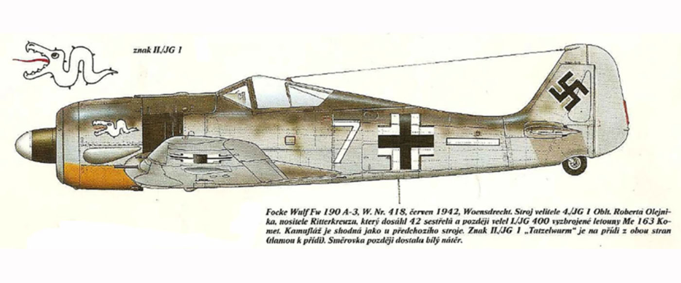 Focke Wulf Fw 190A3 4.JG1 White 7 Robert Olejnik WNr 418 Woensdrecht Netherlands June 1942 0C