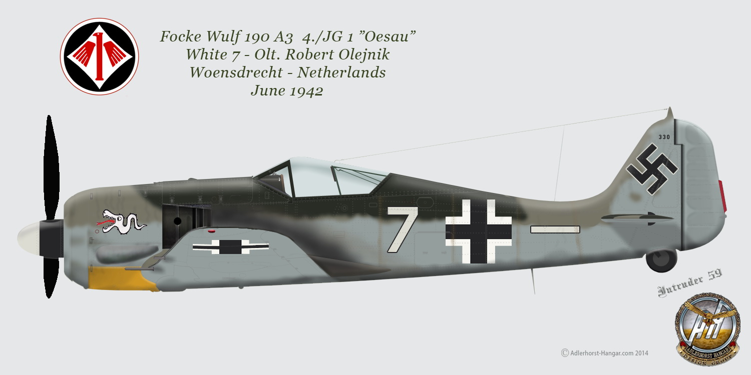 Focke Wulf Fw 190A3 4.JG1 White 7 Robert Olejnik Woensdrecht Netherlands June 1942 0B