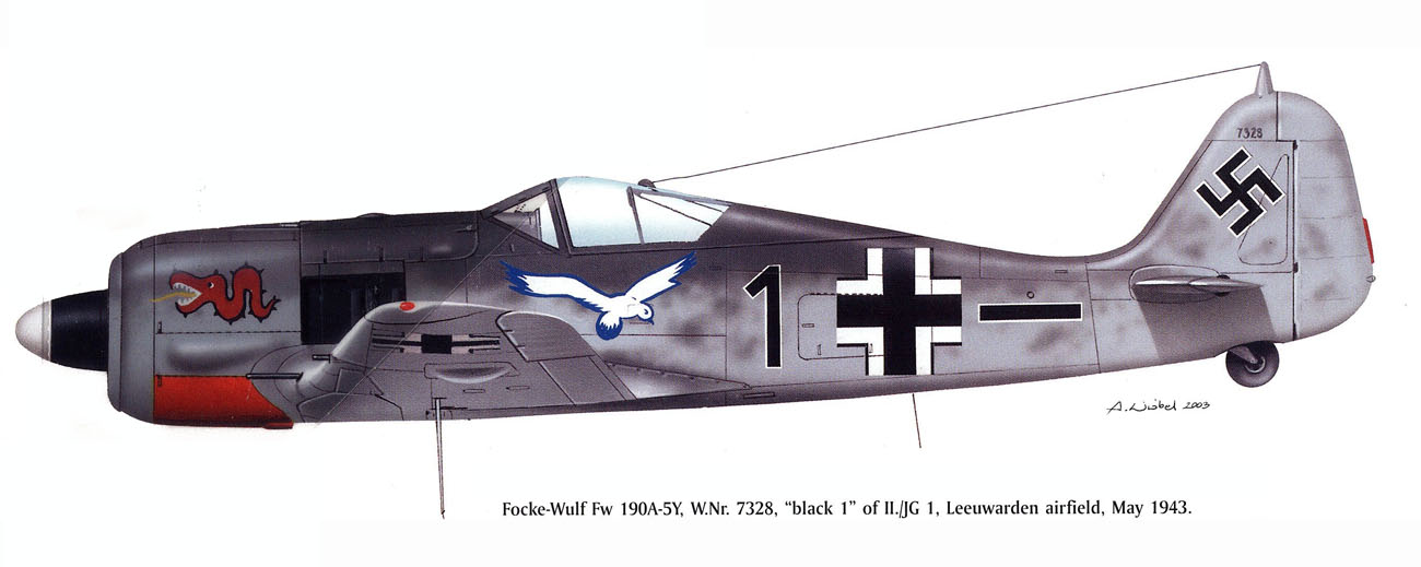 Focke Wulf Fw 190A5 5.JG1 Black 1 Dietrich Wickop WNr 7328 Woensdrecht Holland May 1943 0A
