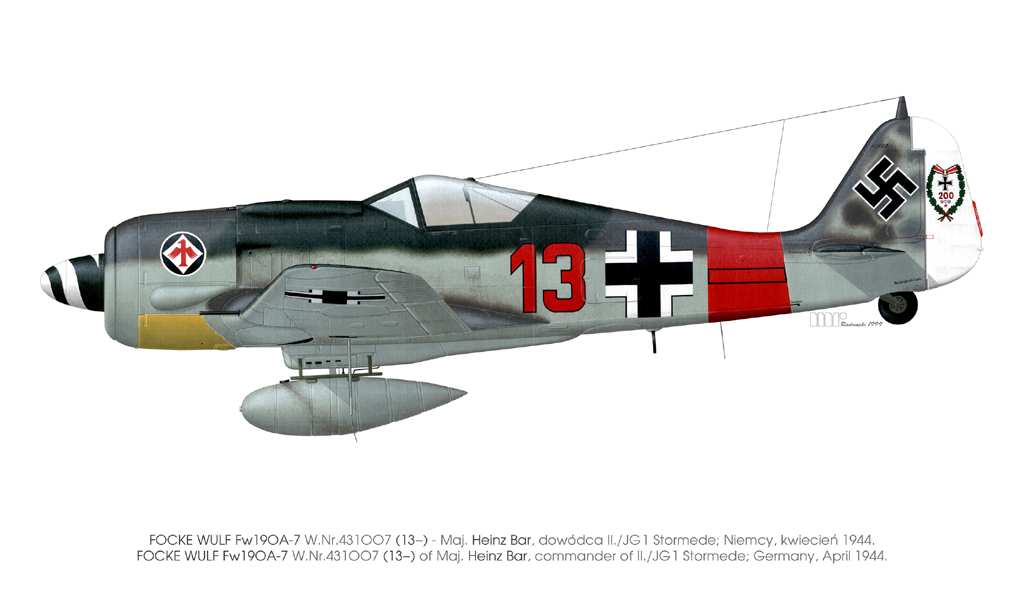 Focke Wulf Fw 190A7 II.JG1 Red 13 Heinz Bar WNr 431007 Stormede Germany Apr 1944 0D