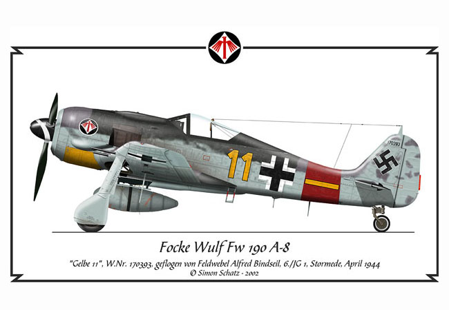 Focke Wulf Fw 190A8 6.JG1 (Y11+ ) Alfred Bindseil WNr 170393 Listen AF 1944 0A