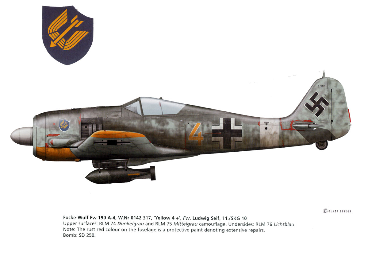 Asisbiz Focke Wulf Fw 190A4 11.SKG10 Yellow 4 Ludwig Seif