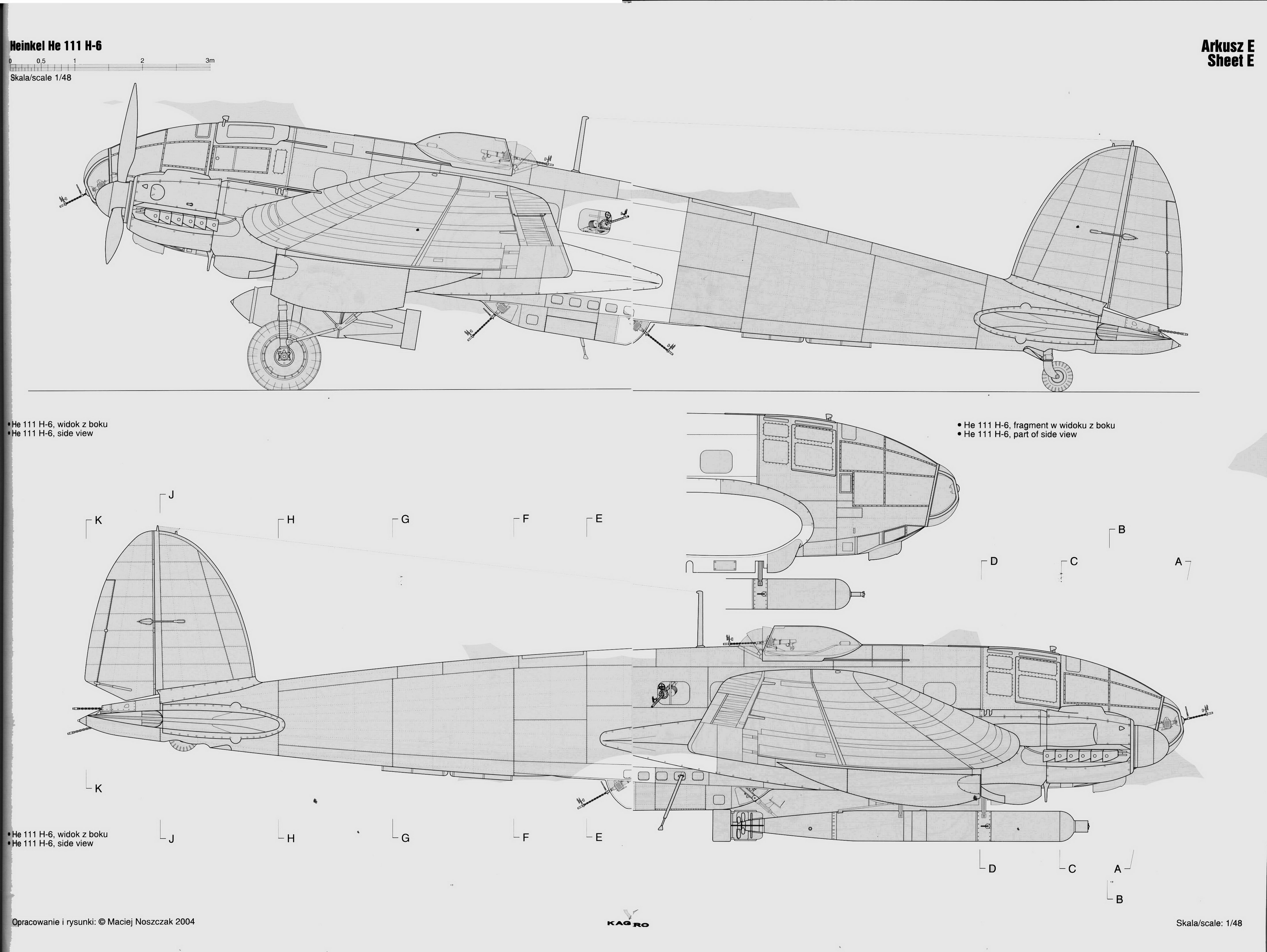 Artwork line drawing or blue print of a Heinkel He 111H scale 1 72 Arkusz 24