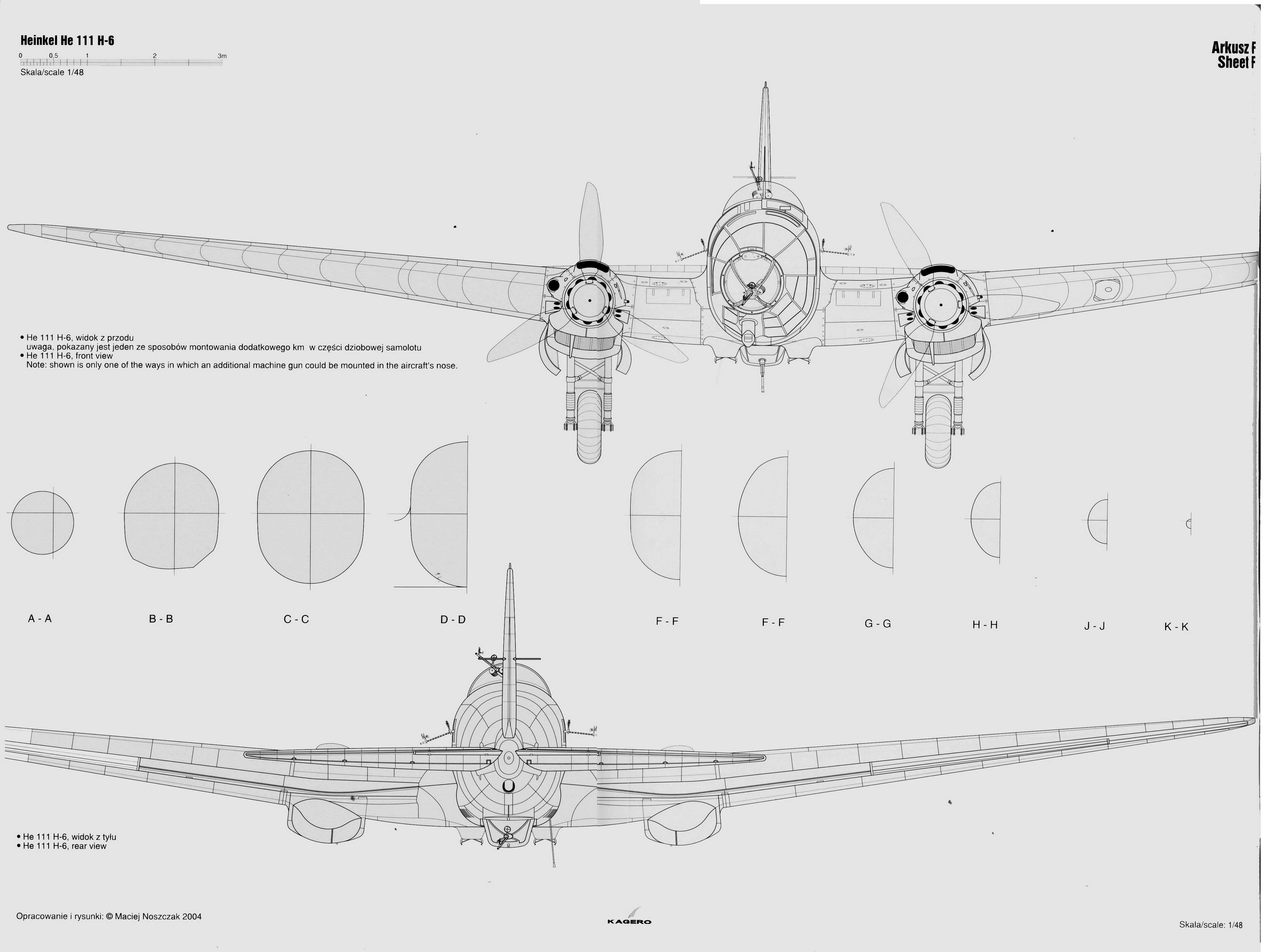 Artwork line drawing or blue print of a Heinkel He 111H scale 1 72 Arkusz 25