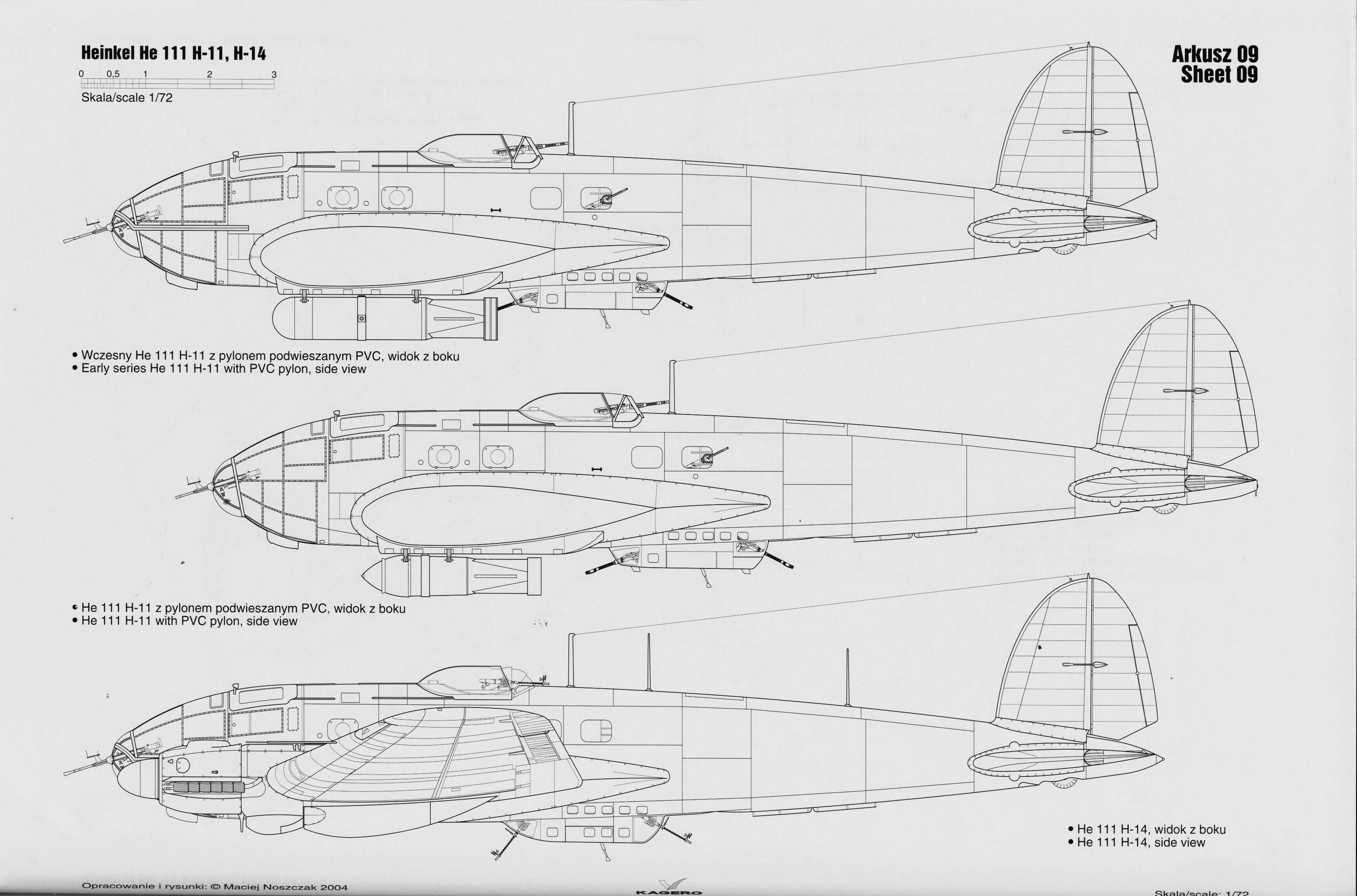 Artwork line drawing or blue print of a Heinkel He 111H11 scale 1 72 Arkusz 01