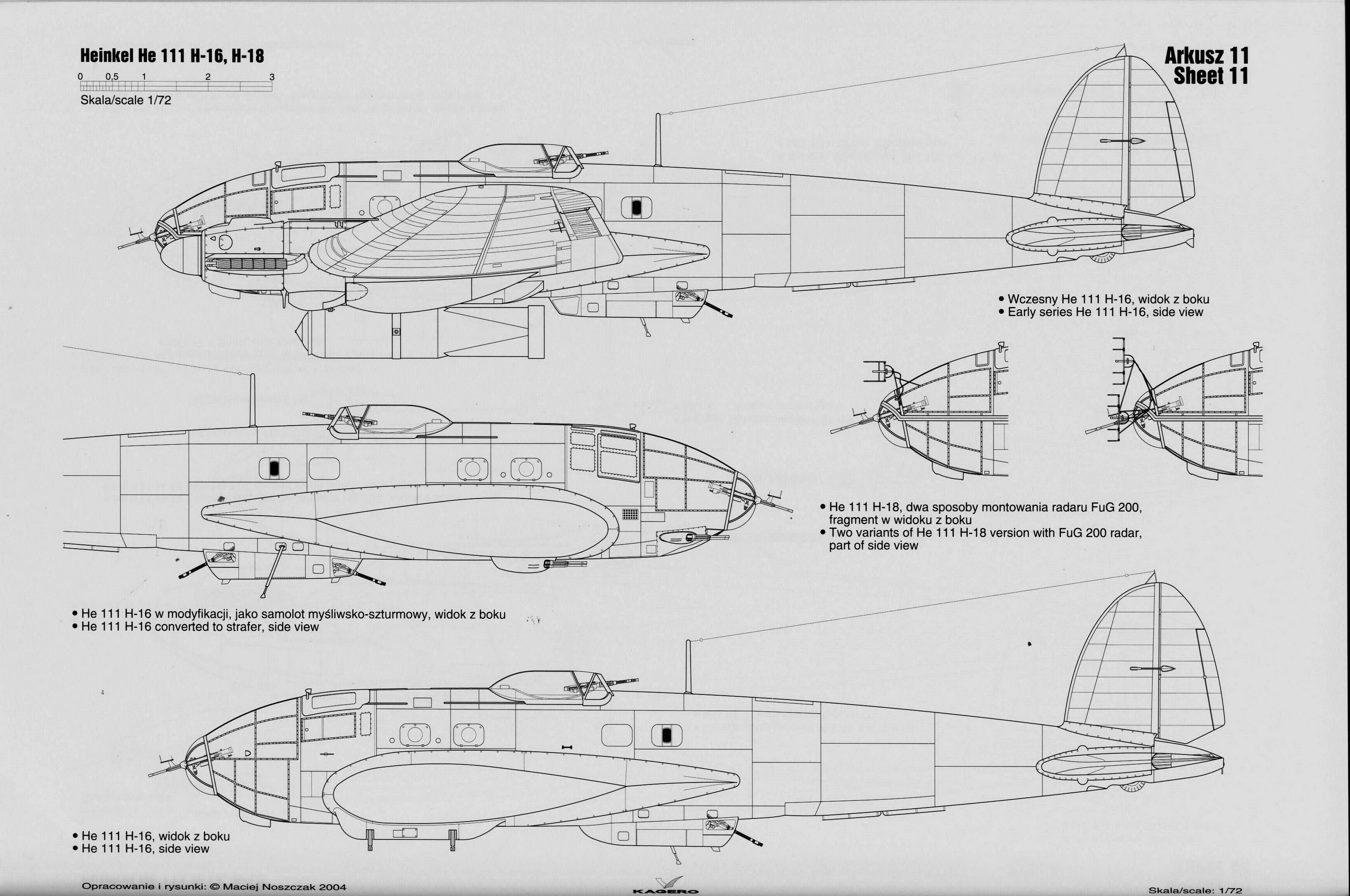 Artwork line drawing or blue print of a Heinkel He 111H16 scale 1 72 Arkusz 01
