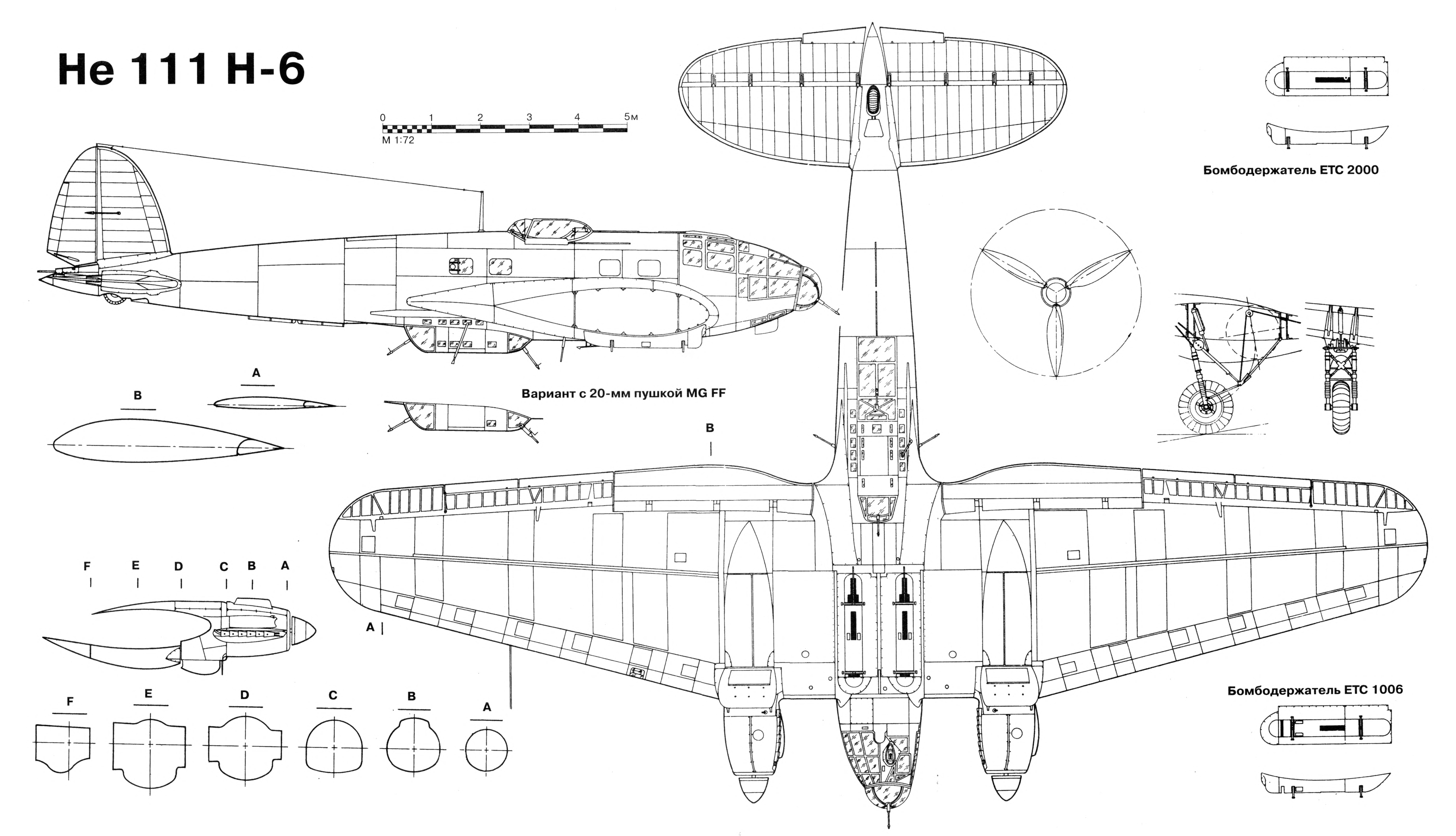 Artwork line drawing or blue print of a Heinkel He 111H6 scale 1 72 02