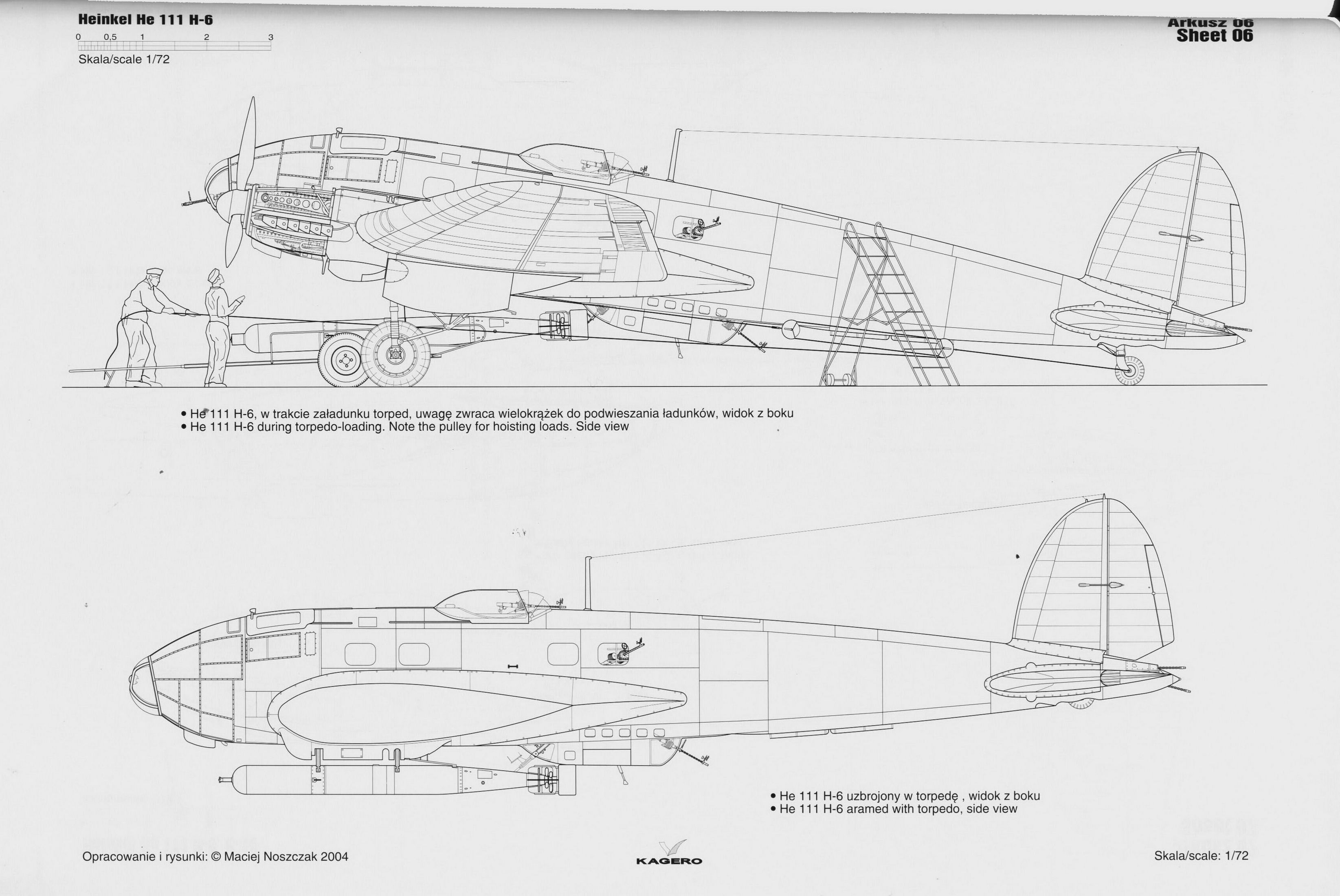 Artwork line drawing or blue print of a Heinkel He 111H6 scale 1 72 Arkusz 02