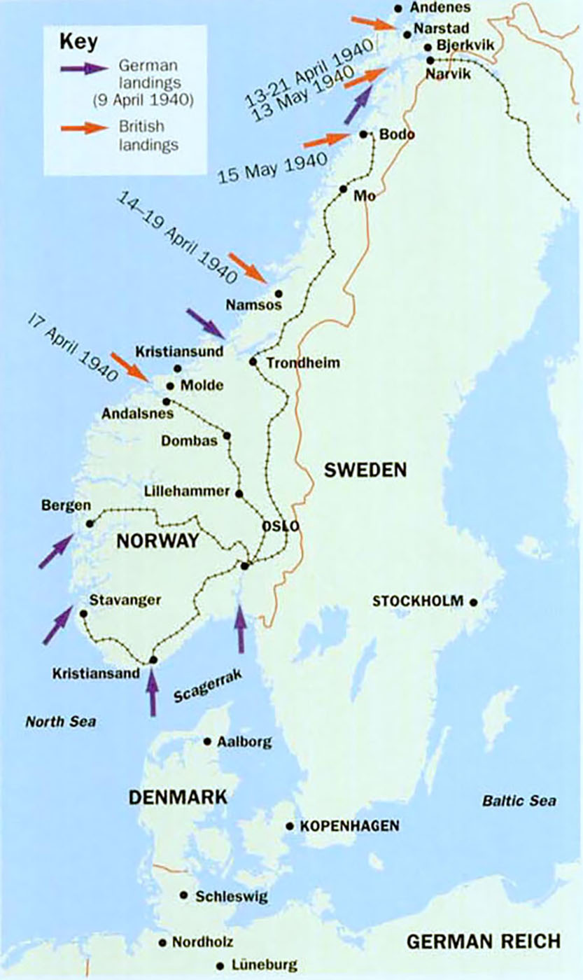 Artwork showing a map of KG100 Targets during Norwegian Campaign 1940 01