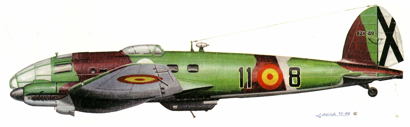 Artwork CASA C 2.111 B2H 49 Spanish AF 11 Escuadron 11x8 cn 049 Spain 1952 0A