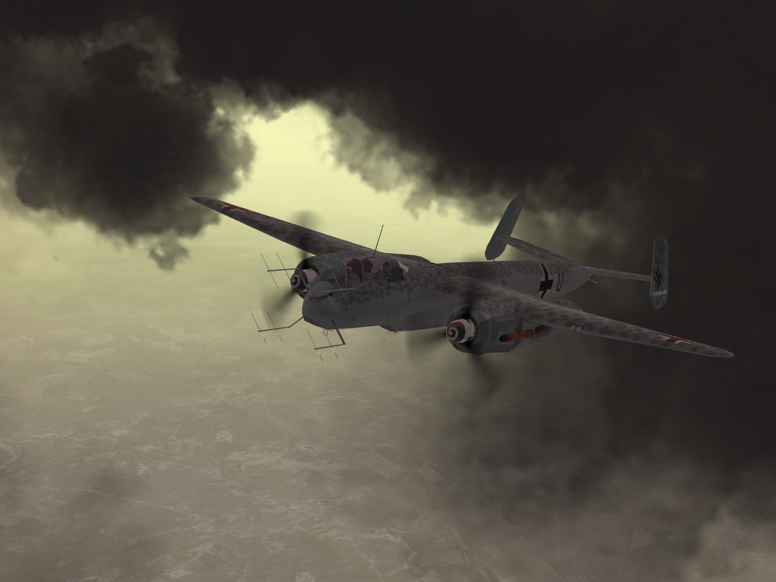 IL2 MH He 219A Nachtjager flying through storm clouds 02