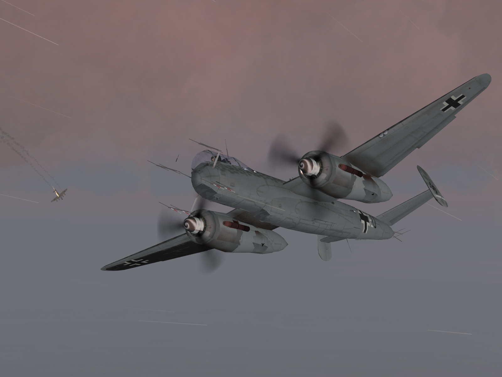 IL2 MH He 219A Nachtjager in aerial combat with a RAF Lancaster 04