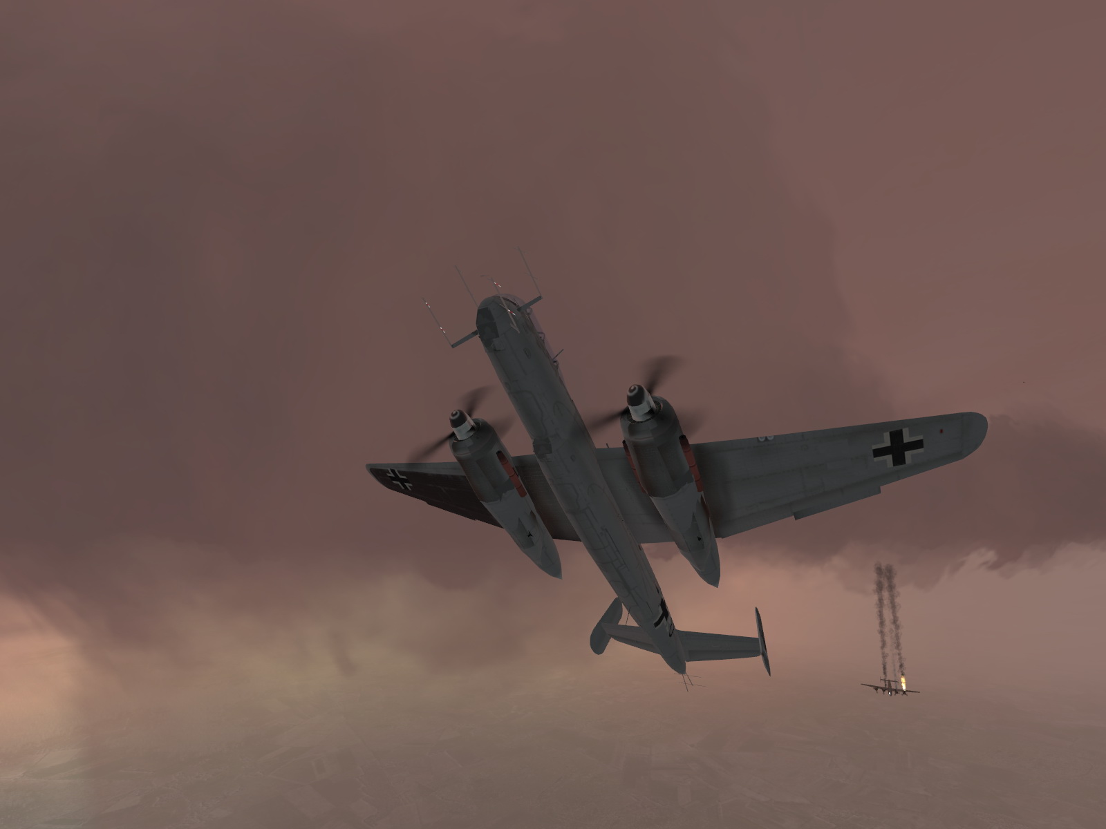 IL2 MH He 219A Nachtjager in aerial combat with a RAF Lancaster 07
