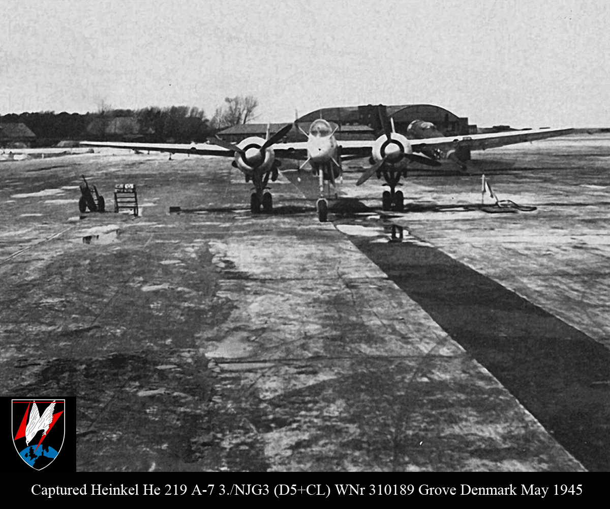 Captured Heinkel He 219A7 3.NJG3 (D5+CL) WNr 310189 Grove Denmark May 1945 01