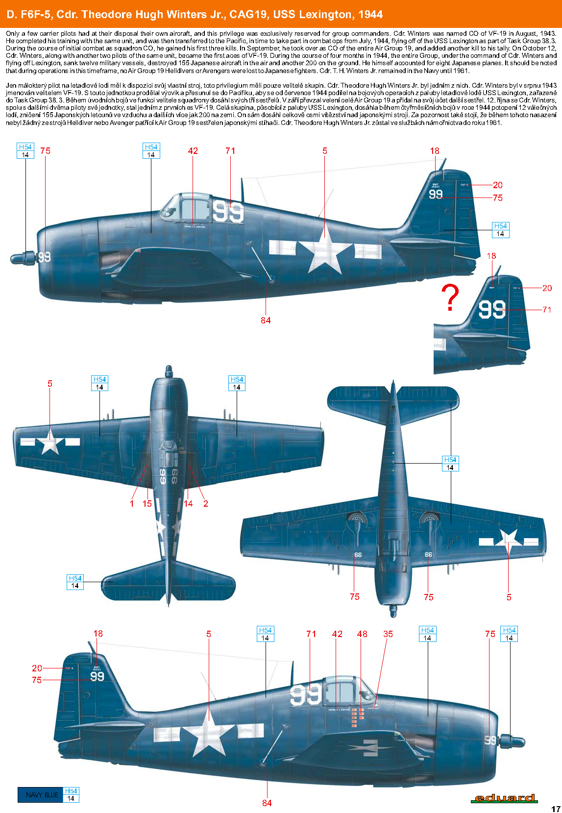 Grumman F6F 5 Hellcat CAG 19 99 LCDR T Hugh Winters VF 19 USS Lexington Oct 1944 0A