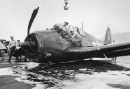 Asisbiz Grumman F6F 3 Hellcat VF 18 White 11 belly landed 01