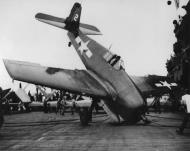 Asisbiz Grumman F6F 5 Hellcat VF 150 White 2 landing mishap CV 39 USS Lake Champlain off Atlantic 1945 01