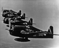 Asisbiz Grumman F6F 5 Hellcat VF 153 White 153F71, F53, F54 and F55 in tight formation 01