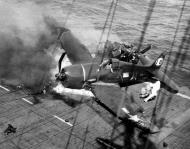 Asisbiz Grumman F6F 5 Hellcat VF 21 White 18 onboard collision CVL 24 USS Belleau Wood 1944 01