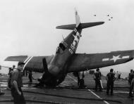 Asisbiz Grumman F6F 5 Hellcat VF 40 White D15 landing mishap CVE 27 USS Suwanee Aug 1945 01