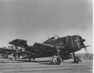 Asisbiz Grumman F6F 5N Hellcat aircraft of VF 15A is preparing for takeoff from the deck of USS Boxer CV 21 1946