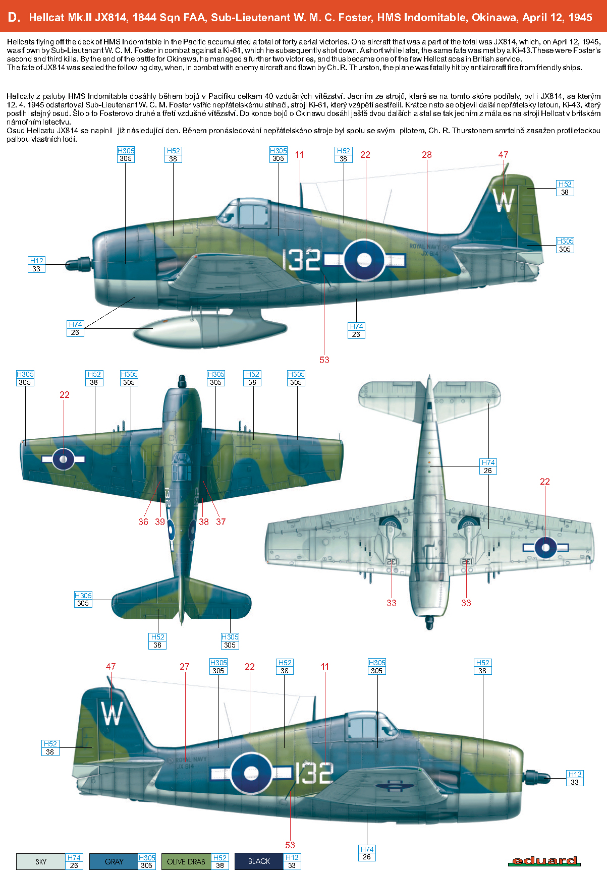 Grumman Hellcat MkII RN FAA 1844NAS W132 WMC Foster JX814 HMS Indomitable Okinawa April 12 1945 V0B