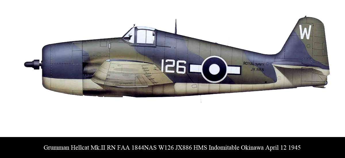 Grumman Hellcat MkII RN FAA 1844NAS White 126 JX886 aboard HMS Indomitable Okinawa April 12 1945 0A