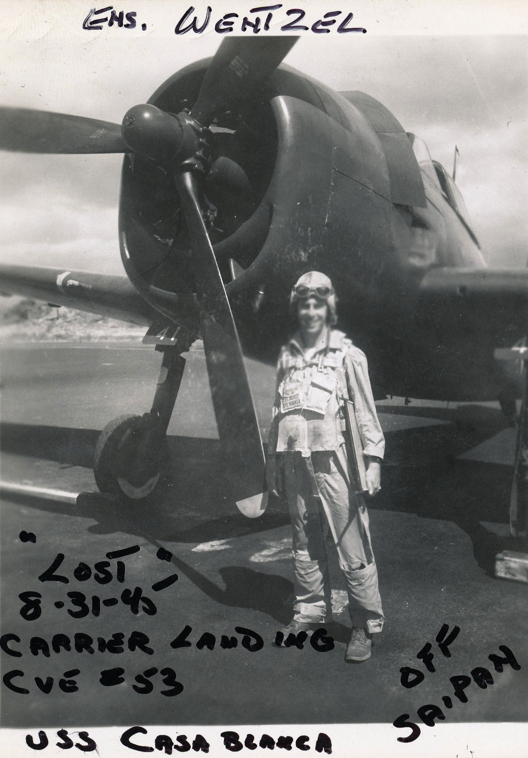 Aircrew USN VBF 8 Lt Wentzel KIA off Saipan 31st Aug 1945 landing aboard CVE 53 USS Casablanca NAS Puunene 1945 01