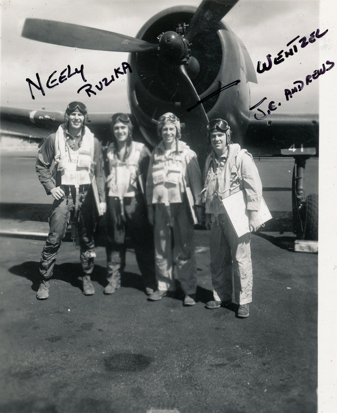 Aircrew USN VBF 8 Neely Ruzika Wentzel JE Andrews NAS Puunene 1945 01