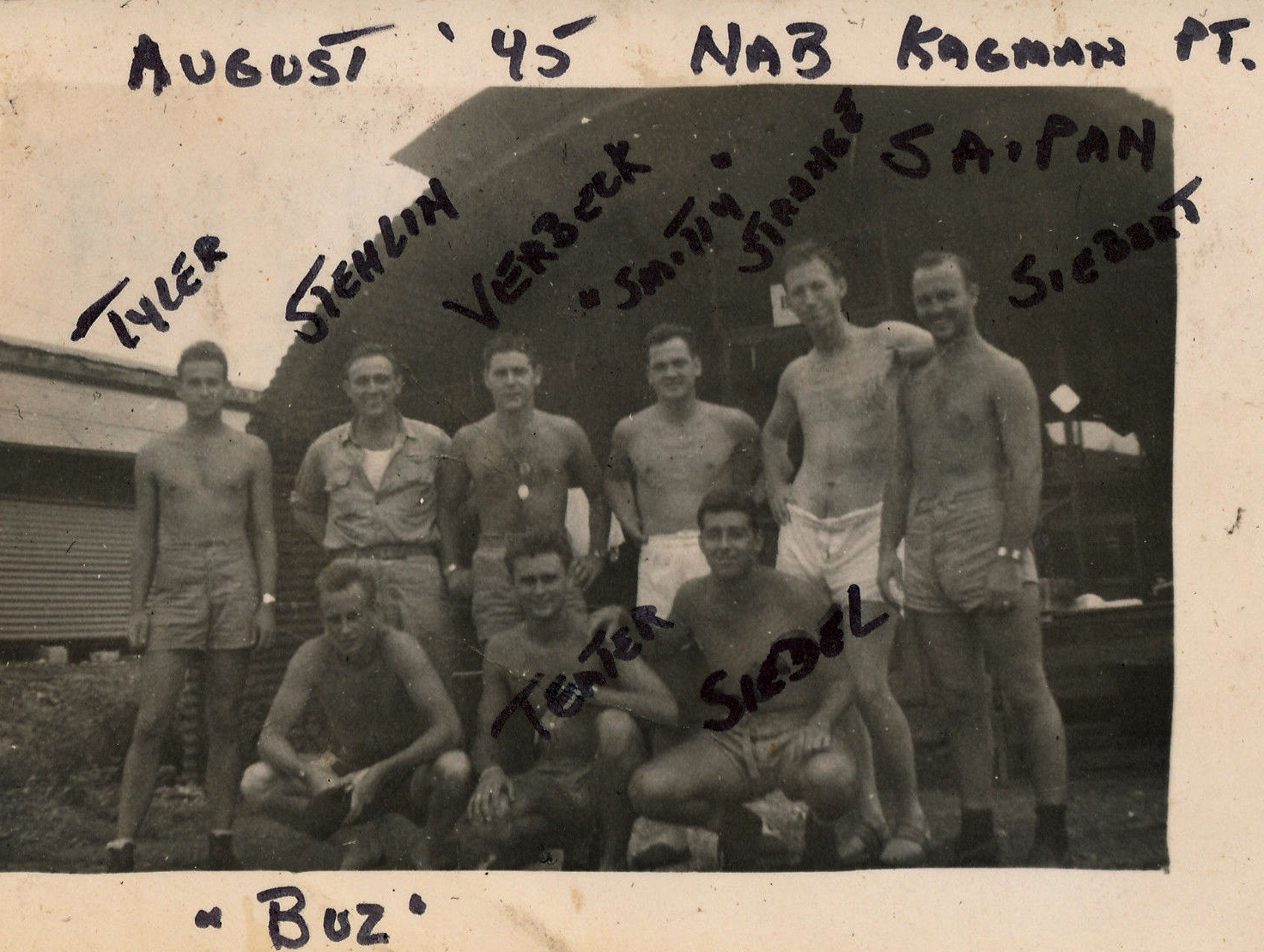 Aircrew USN VBF 8 pilots at NAB Kagman Point Aug 1945 01