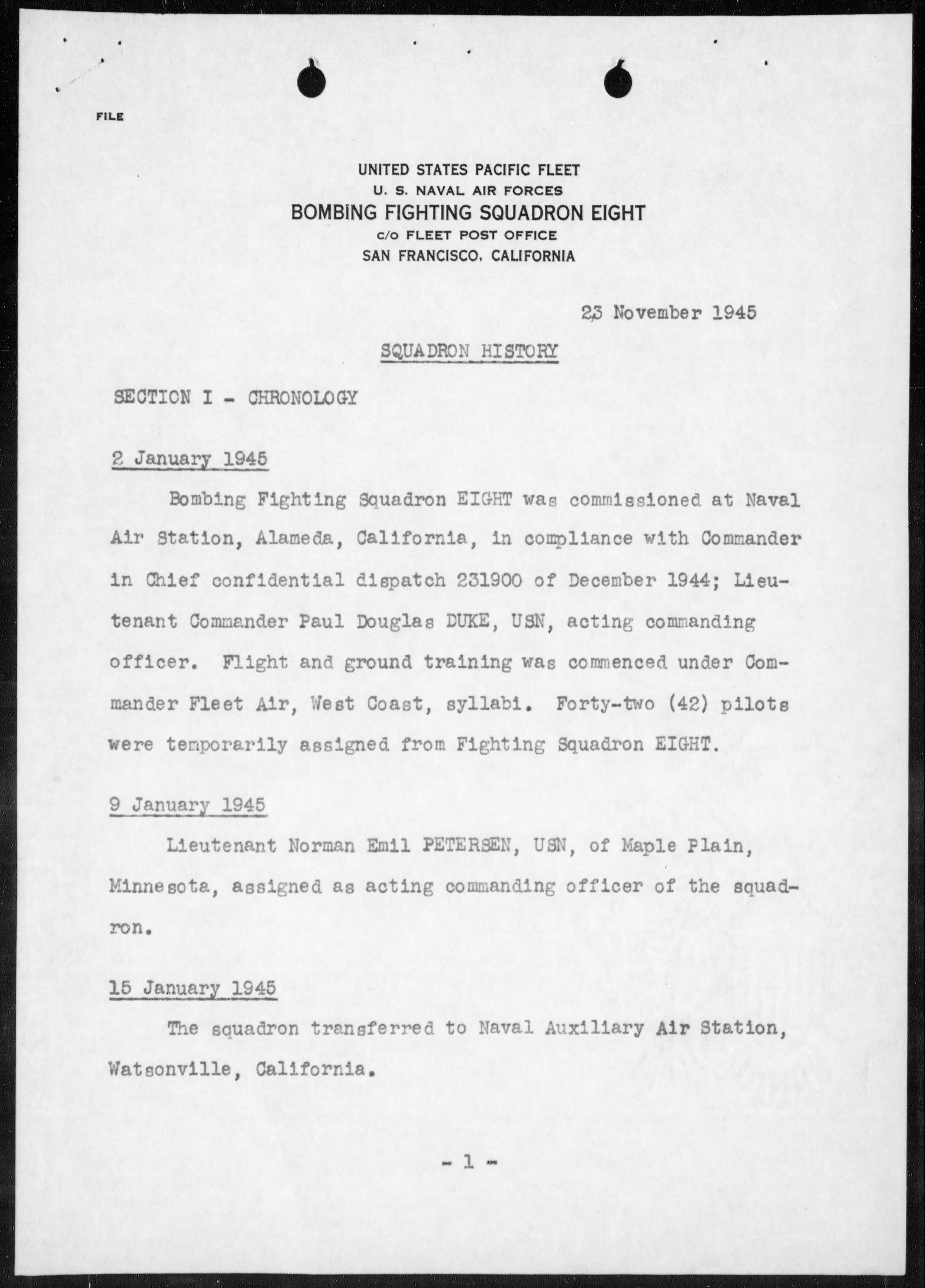 Document USN VBF 8 war diary 1945 0C