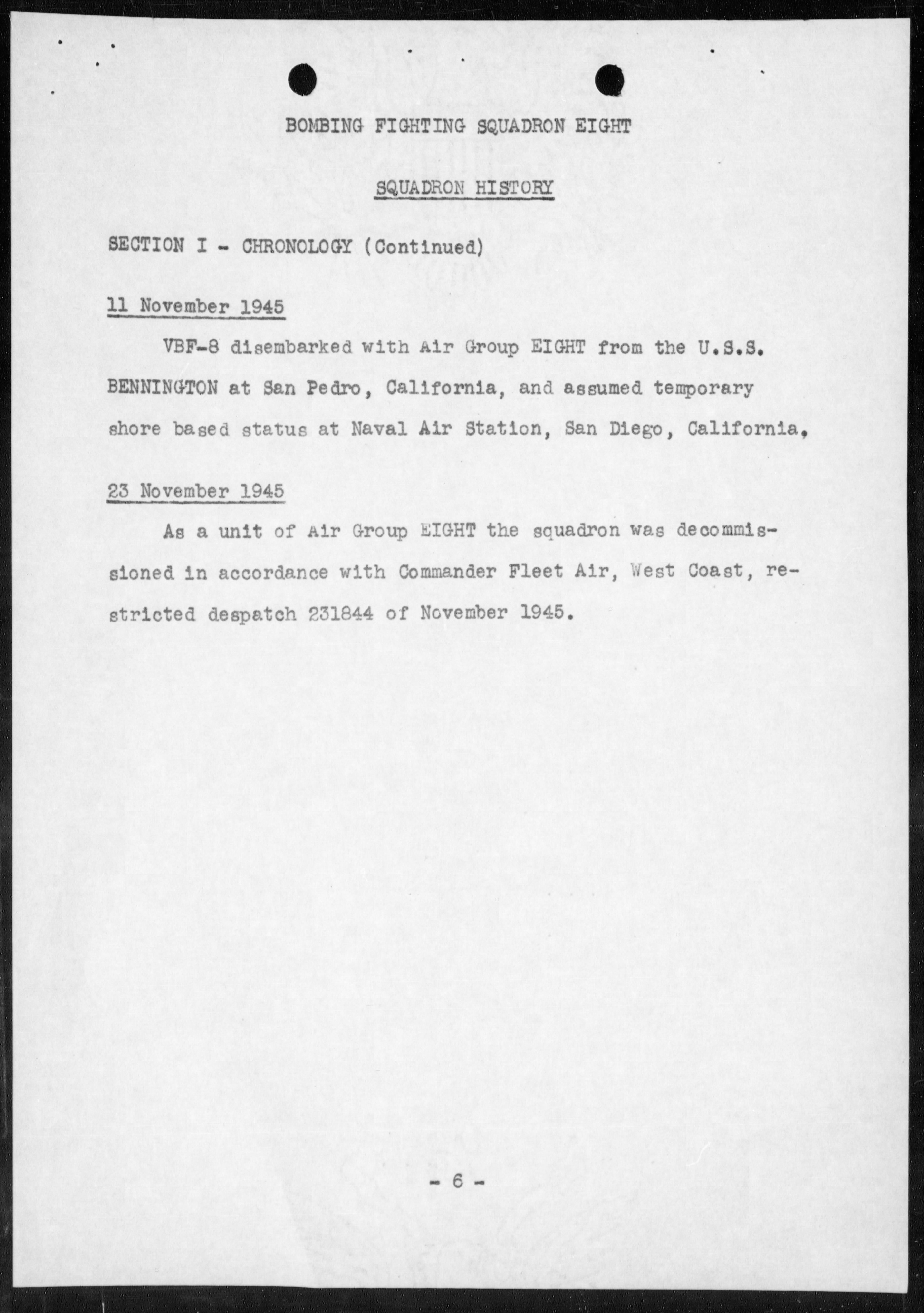 Document USN VBF 8 war diary 1945 0G